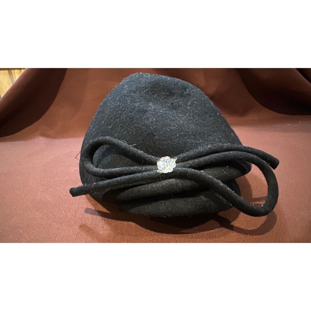 Vintage Merrimac Hat Fascinator Woman's Adjustable Black wool Felt